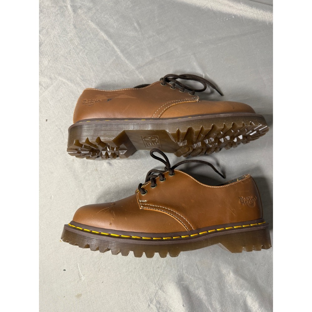 Dr. Martens 8053 Tan Leather 5 Eye Padded Collar Lug Sole Oxford Shoes Mens 8